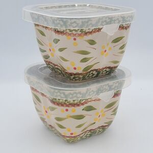 Temptations By Tara Old World Green 8 oz. Ramekins With Lids Lot Of 2 NWOB